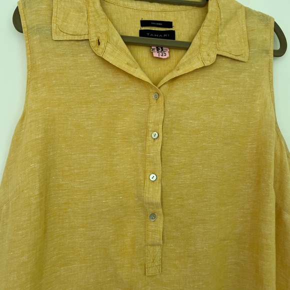 Tahari 100% Linen Yellow Sleeveless Dress Size 2X - Picture 4 of 11